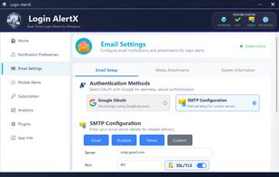 Login AlertX - Email Settings