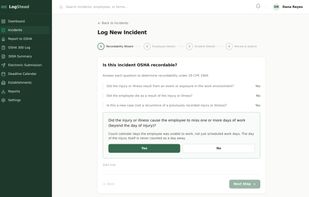 Recordability wizard: plain-English questions based on the criteria in 29 CFR 1904 determine whether a case is recordable.