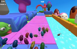 Competing in a race mini-game against 30 players