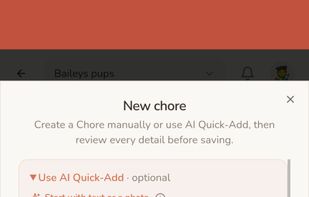 Chores entry supported by AI. General sentence structured to a task