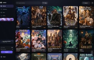 The library: 36 hand-authored stories across fantasy, sci-fi, isekai, horror, romance and more, each with its own cover art.