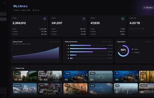 The dashboard view showing library statistics and most popular tags.