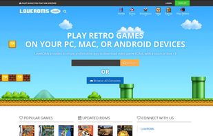 The main menu screen, with popular and updated ROMs under the search bar.