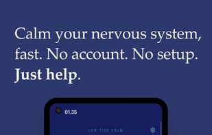 Home screen with one-tap access to crisis support and a five-state nervous system check-in (Overwhelmed, Shutdown, Anxious, Wired, Calm).