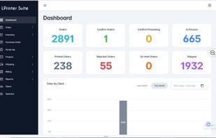 Orders management interface displaying order status tabs (New Orders, On-Hold, Production, Printed, Quality Assurance, Shipped, Billing, Cancelled, Order Meds) with filtering options by order ID and client order ID.