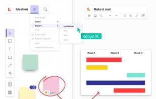 Lucidchart import or export: Take all of the work from your board and export it straight into Lucidchart. Seamlessly shift gears from ideation to action by turning your notes into workflows and project documentation.