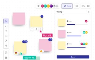Voting: Ensure you move the best ideas forward while giving everyone a say. Hold real-time voting sessions and automatically visualize the results.