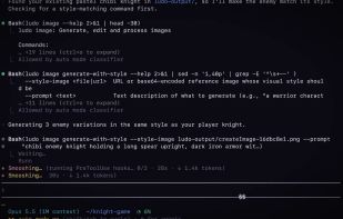 A coding agent making game assets with the Ludo CLI in the terminal.