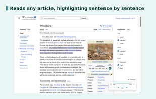 Reads any article aloud, highlighting each sentence as it goes — ads, menus and comments skipped.