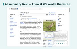 AI summary first: know whether a long piece is worth the full listen.