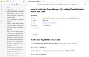 The Luminaria Obsidian plugin syncs your highlights directly into your vault — one markdown file per book, with YAML frontmatter and chapter headings.