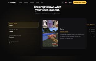 Framing by video type: Game puts the facecam on top, plus Sports, Podcast and Normal