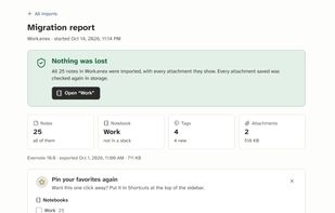 "Nothing was lost" import report.