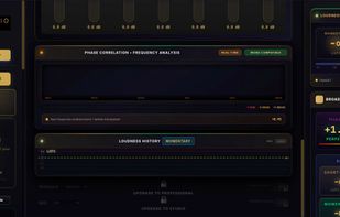 Phase correlation, frequency analysis, and loudness history over time.