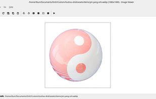 Render of sphere with yin-yang symbol on it, opened in image viewer to demonstrate transparent image viewing with image outline and zoomed out view. Image is CC-BY and made by mailbun.