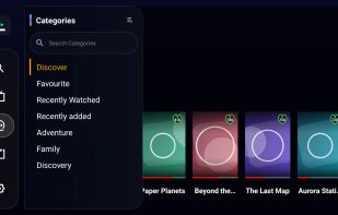 LynoTV discovery interface on Android TV with a fictional catalogue.