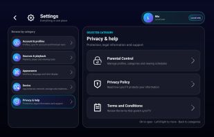 Parental control settings for a LynoTV profile on an Android tablet.