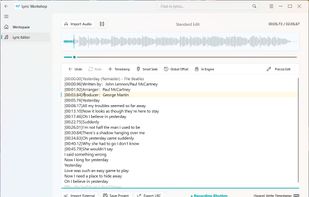 Lyric Editor Interface: Experience a seamless rhythmic flow with real-time waveform visualization. Use the Space-Flow mode to generate precise timestamps instantly as you listen to the music.