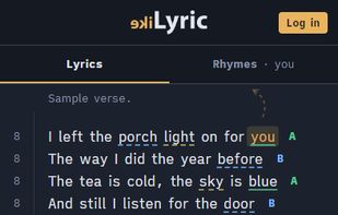 Works on phones: lyrics on top, rhymes below.