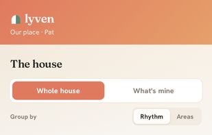 The house deck: every job has one owner rather than a shared list, weighted by the effort it really takes.