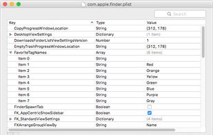 Once you have opened a preference, you'll see a list of key-value pairs, like this
