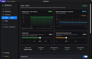 MacBaram charging limit and battery power-state controls.