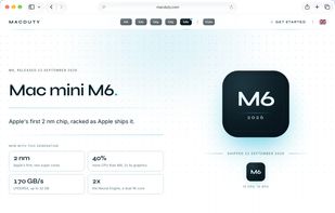 The 2026 Mac mini M6 as MacDuty racks it: Apple's first 2 nm chip, 12 CPU and 12 GPU cores, memory up to 32 GB.

