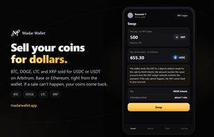Sell BTC, DOGE, LTC and XRP for USDC or USDT on Arbitrum, Base or Ethereum, right from the wallet