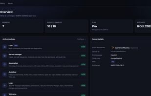 Server overview: active modules, plan and the bot profile for this server.
