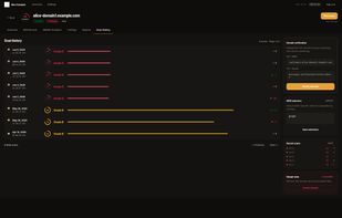 The Scan History tab gives you a full timeline of every security scan run against your domain, plotted as a bar chart so you can see your score move over time.