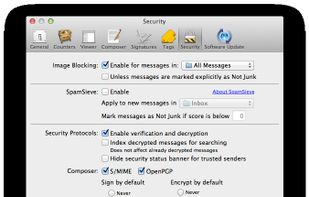 Security is taken seriously by MailMate. This is best illustrated by the Security preferences pane. You have full control of image blocking, spam filtering (third party software), and you can send/receive messages using either OpenPGP or S/MIME.
