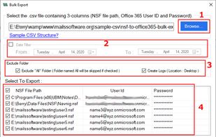 Bulk Export NSF file with CSV file