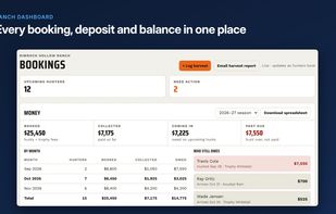 Ranch dashboard with bookings and money summary