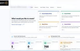 Mainstream AI dashboard with connected content and marketing workflows.