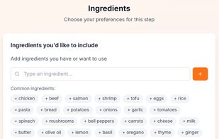 Select Ingredients to include/exclude.