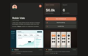 Bento template: projects as tiles, with monthly revenue and links