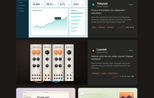 Showcase template: big project cards with verified revenue badges