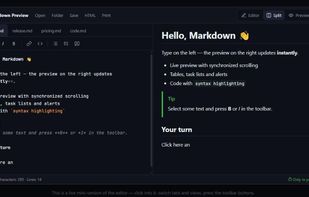 Split view: Markdown editor with live preview