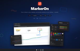 MarkerOn screen annotation overlay with toolbar, drawing tools, and click-through workflow.