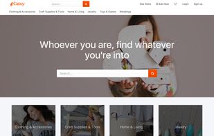 Example home page of a marketplace website like Etsy.
