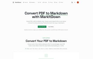 PDF to Markdown converter page with document upload workflow.