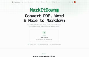 MarkItDown Tech homepage and supported conversion tools.