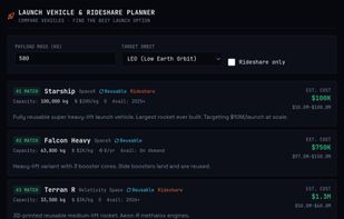 Launch Vehicle & Rideshare planner