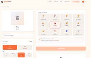 Generated character to animation screen