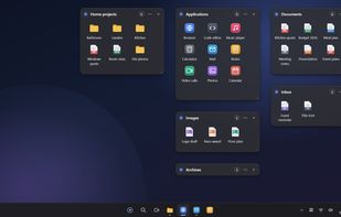 A tidy desktop: icons, files and folders grouped into boxes that create themselves. Your files stay where they are: MasDesk never moves or deletes anything.