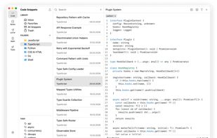 Code snippets organized with folders, tags, and syntax highlighting