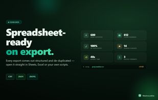 Clean CSV, JSON, or JSONL output, ready for Excel or Google Sheets.