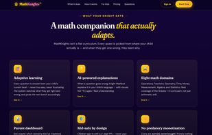 Home page — MathKnights adapts to each child's level in grades 1–5