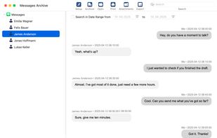 Browse archived conversations in a familiar chat view.