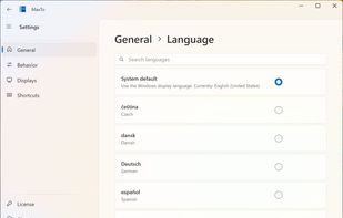 Language selection screen
